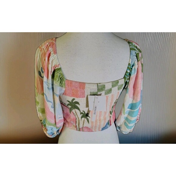 Paper Heart Blouse Size XS  Crop Floral Palm Tree 100% Rayon New - Picture 4 of 7
